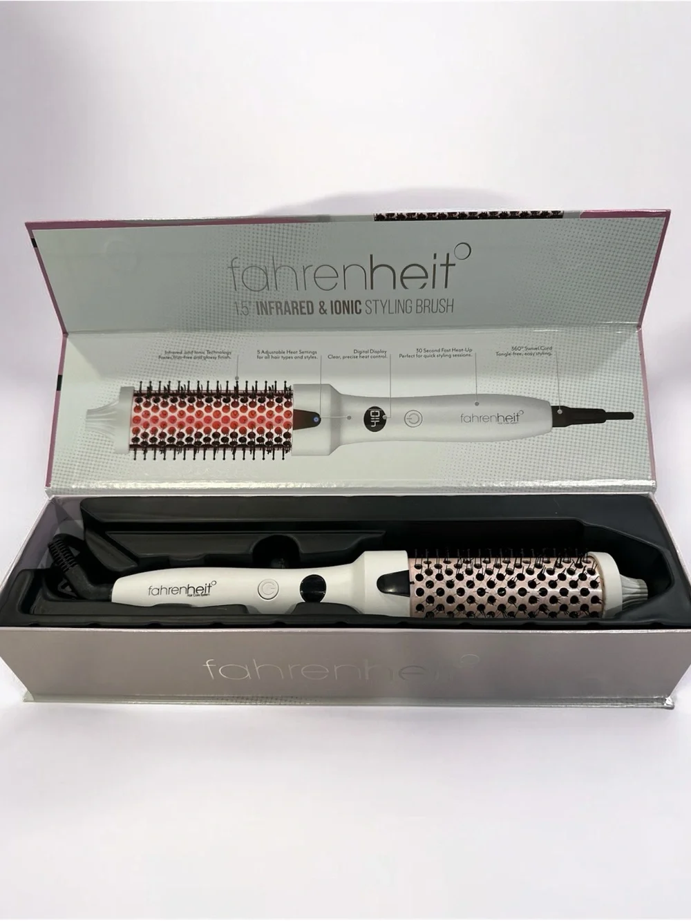 Fahrenheit Infrared & Ionic Styling Brush — Pink and White